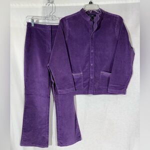 Denim&Co Vibrant Purple Pants and Jacket Corduroy Set Size Small